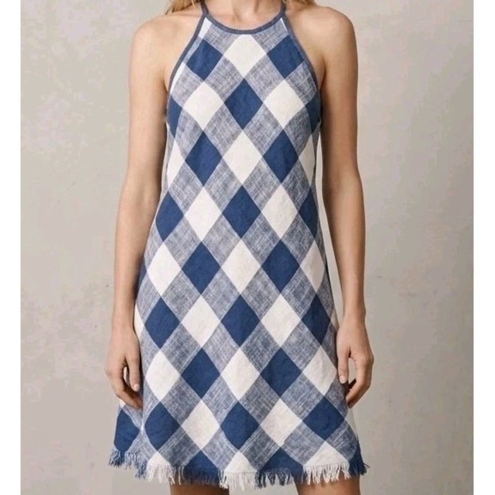 Cloth & Stone Buffalo Check Swing Dress Halter Tie Back XS Beach Lounge Summer